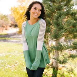 SOLD OUT Stacked Sleeve Raglan Tee In Sage